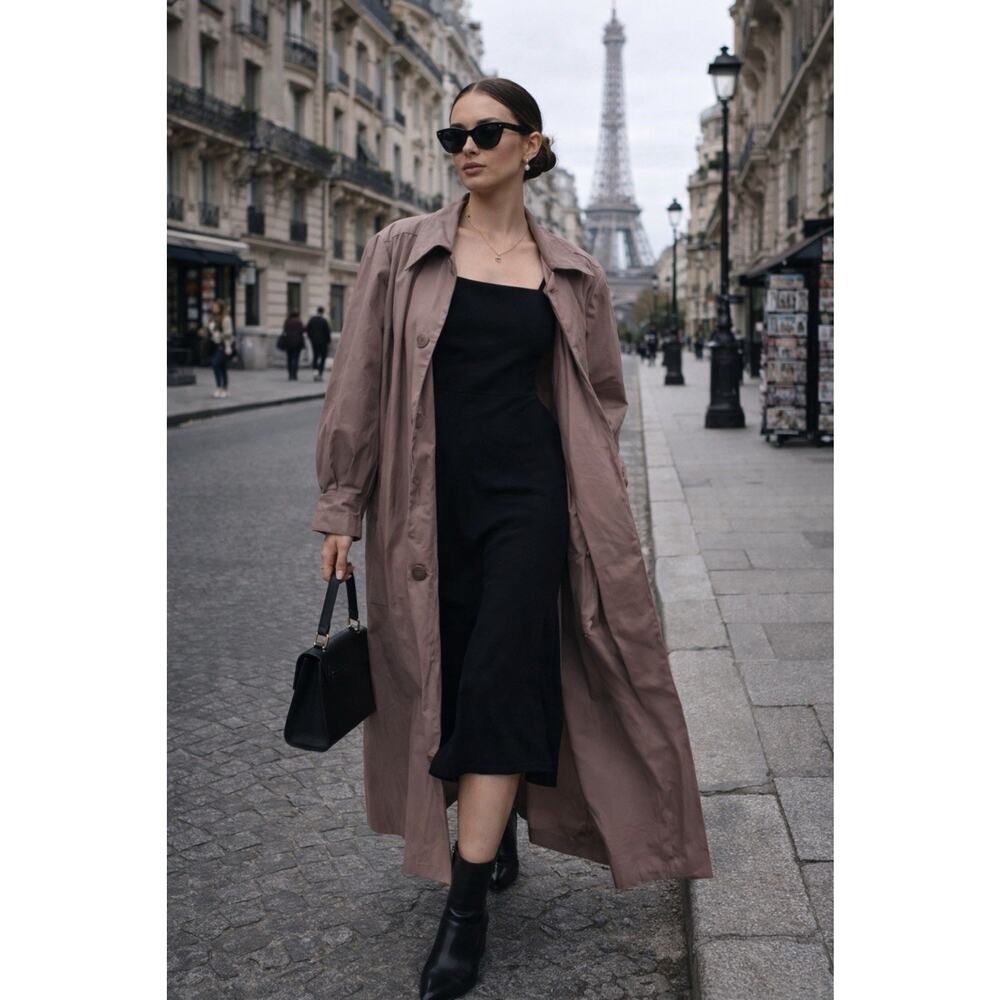 Vintage Fleet Street Mauve Trench Coat Longline Minimal Chic Duster Sz 12